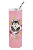 Alaskan Malamute 1 Pink Flowers Stainless Steel Skinny Tumbler