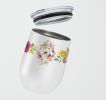 Lakeland Terrier Pink Flowers Stainless Steel 12 oz Stemless Wine Glass