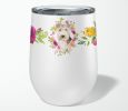 Lakeland Terrier Pink Flowers Stainless Steel 12 oz Stemless Wine Glass