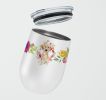 Lab - Yellow - Pink Flowers Stainless Steel 12 oz Stemless Wine Glass
