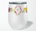 Japanese Spitz Pink Flowers Stainless Steel 12 oz Stemless Wine Glass