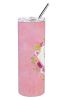 Japanese Spitz Pink Flowers Stainless Steel Skinny Tumbler