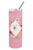 Japanese Spitz Pink Flowers Stainless Steel Skinny Tumbler