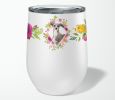 Italian Greyhound 1 Pink Flowers Stainless Steel 12 oz Stemless Wine Glass