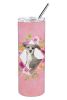 Italian Greyhound Pink Flowers Stainless Steel Skinny Tumbler