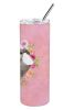 Italian Greyhound Pink Flowers Stainless Steel Skinny Tumbler