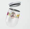 Irish Wolfhound 1 Pink Flowers Stainless Steel 12 oz Stemless Wine Glass