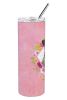 Irish Wolfhound Pink Flowers Stainless Steel Skinny Tumbler