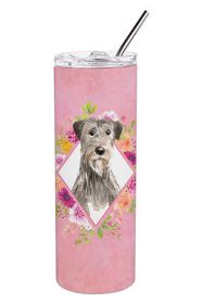 Irish Wolfhound Pink Flowers Stainless Steel Skinny Tumbler