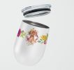 Vizsla Pink Flowers Stainless Steel 12 oz Stemless Wine Glass