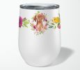 Vizsla Pink Flowers Stainless Steel 12 oz Stemless Wine Glass