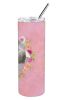Poodle - Grey - Standard - Pink Flowers Stainless Steel Skinny Tumbler