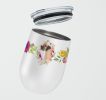 Great Dane - Fawn - Pink Flowers Stainless Steel 12 oz Stemless Wine Glass