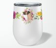 Great Dane - Fawn - Pink Flowers Stainless Steel 12 oz Stemless Wine Glass