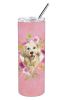 Golden Retriever Pink Flowers Stainless Steel Skinny Tumbler
