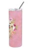 Golden Retriever Pink Flowers Stainless Steel Skinny Tumbler