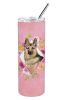 German Shepherd Pink Flowers Stainless Steel Skinny Tumbler