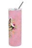 German Shepherd Pink Flowers Stainless Steel Skinny Tumbler
