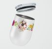 French Bulldog - Fawn - Pink Flowers Stainless Steel 12 oz Stemless Wine Glass