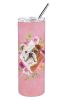 English Bulldog 1 Pink Flowers Stainless Steel Skinny Tumbler