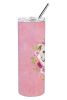 English Bulldog 1 Pink Flowers Stainless Steel Skinny Tumbler