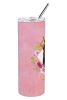 Doberman 1 Pink Flowers Stainless Steel Skinny Tumbler