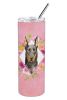 Doberman 1 Pink Flowers Stainless Steel Skinny Tumbler