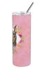 Doberman 1 Pink Flowers Stainless Steel Skinny Tumbler