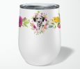 Dalmatian Pink Flowers Stainless Steel 12 oz Stemless Wine Glass