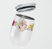 Corgi Pink Flowers Stainless Steel 12 oz Stemless Wine Glass