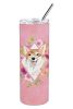 Corgi 1 Pink Flowers Stainless Steel Skinny Tumbler