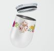Chihuahua Pink Flowers Stainless Steel 12 oz Stemless Wine Glass