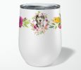 Catahoula Leopard Dog Pink Flowers Stainless Steel 12 oz Stemless Wine Glass