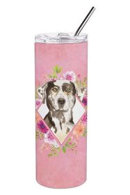 Catahoula Leopard Dog Pink Flowers Stainless Steel Skinny Tumbler