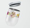 Cairn Terrier Pink Flowers Stainless Steel 12 oz Stemless Wine Glass