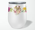 Cairn Terrier Pink Flowers Stainless Steel 12 oz Stemless Wine Glass