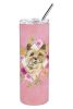 Cairn Terrier Pink Flowers Stainless Steel Skinny Tumbler