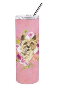 Cairn Terrier Pink Flowers Stainless Steel Skinny Tumbler