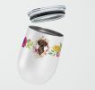 Labrador - Chocolate - Pink Flowers Stainless Steel 12 oz Stemless Wine Glass