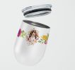 Cocker Spaniel - Brown Parti - Pink Flowers Stainless Steel 12 oz Stemless Wine Glass
