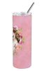 Cocker Spaniel - Brown Parti - Pink Flowers Stainless Steel Skinny Tumbler