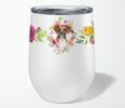 Boxer Pink Flowers Stainless Steel 12 oz Stemless Wine Glass