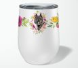 Bouvier des Flandres Pink Flowers Stainless Steel 12 oz Stemless Wine Glass