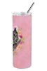 Bouvier des Flandres Pink Flowers Stainless Steel Skinny Tumbler
