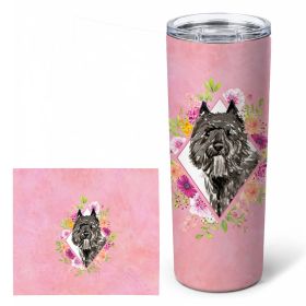 Bouvier des Flandres Pink Flowers Stainless Steel Skinny Tumbler