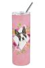 Boston Terrier Pink Flowers Stainless Steel Skinny Tumbler