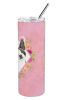 Boston Terrier Pink Flowers Stainless Steel Skinny Tumbler