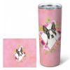 Boston Terrier Pink Flowers Stainless Steel Skinny Tumbler