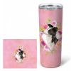 Border Collie Pink Flowers Stainless Steel Skinny Tumbler