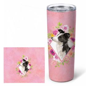 Border Collie Pink Flowers Stainless Steel Skinny Tumbler